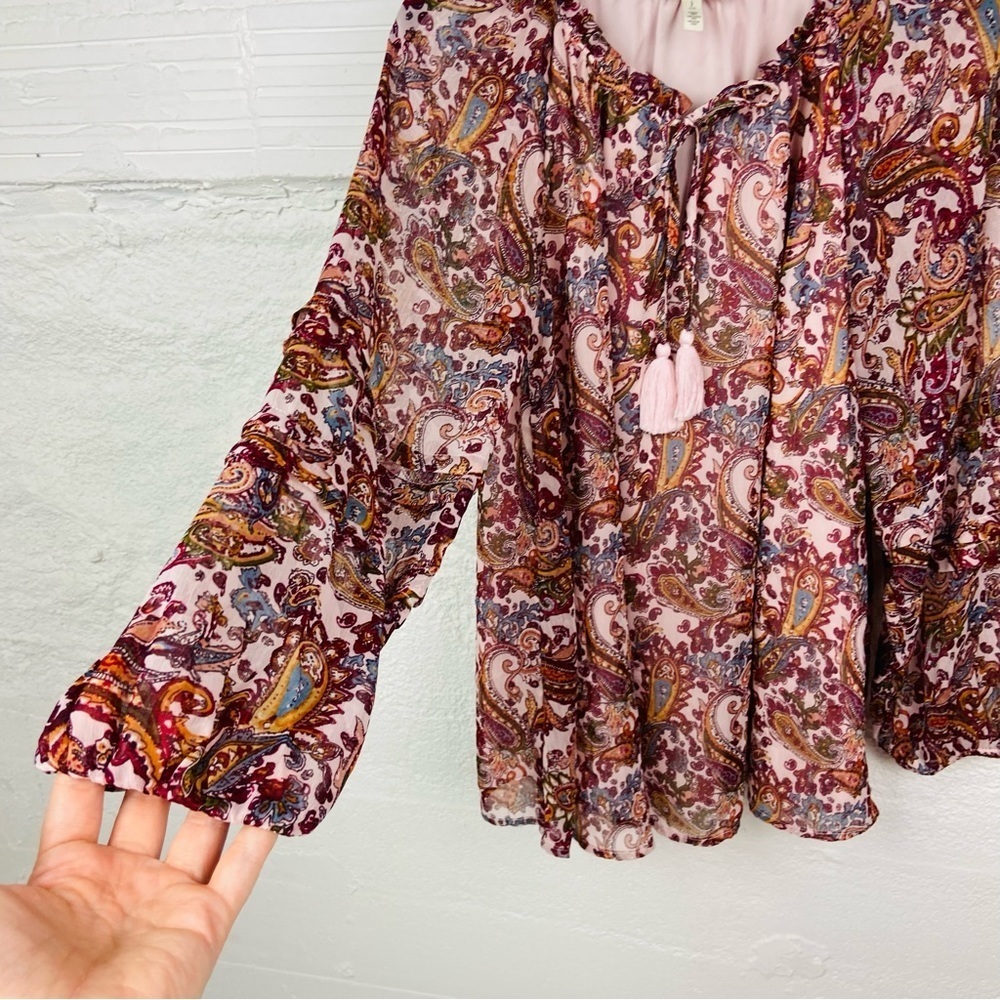 JESSICA SIMPSON MATERNITY pink tassel paisley peasant boho blouse size small - Picture 3 of 15